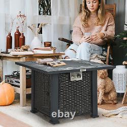 Table de fosse de feu au gaz Outsunny avec housse de pluie, pare-vent et pierre en verre, 50 000 BTU