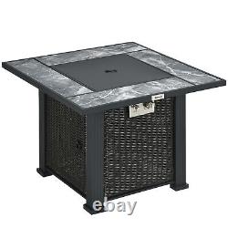 Table de fosse de feu au gaz Outsunny avec housse de pluie, pare-vent et pierre en verre, 50 000 BTU