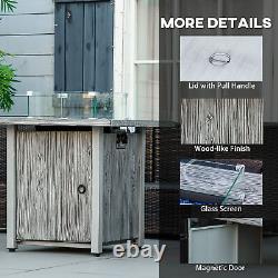 Table de foyer à gaz Outsunny avec brûleur de 40 000 BTU, couvercle, écran en verre, gris