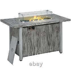 Table de foyer au gaz Outsunny avec brûleur de 50 000 BTU, couvercle, écran en verre, gris