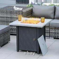 Table de jardin pour repas en plein air en métal noir avec couvercle de table de foyer extérieur et chauffage de terrasse au gaz gris